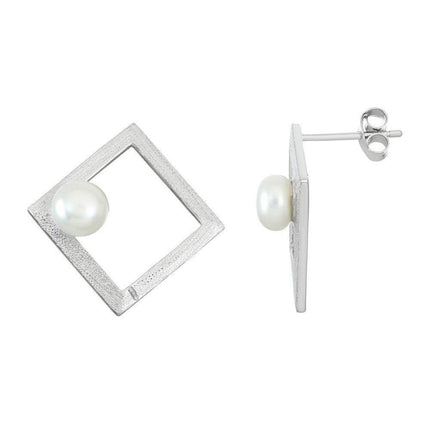 Sterling Silver Open Square with FWP Earrings ,