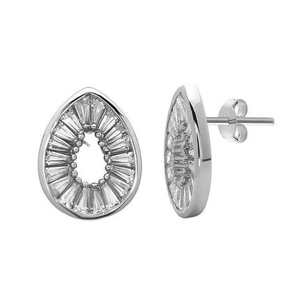 Sterling Silver Open Teardrop Baguettes Earrings ,