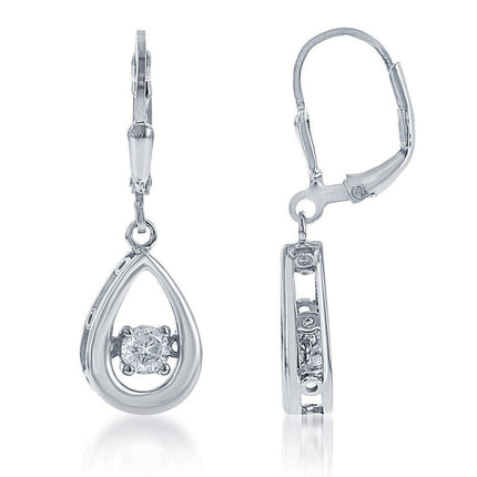Sterling Silver Open Teardrop Dancing CZ Earrings ,