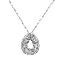 Sterling Silver Open Teardrop with Baguettes Necklace ,