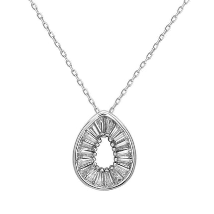 Sterling Silver Open Teardrop with Baguettes Necklace ,