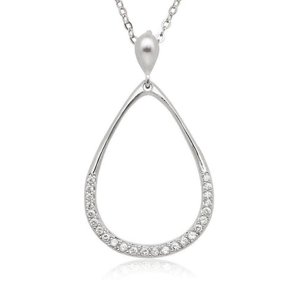 Sterling Silver Open Teardrop with Half CZ Pendant ,