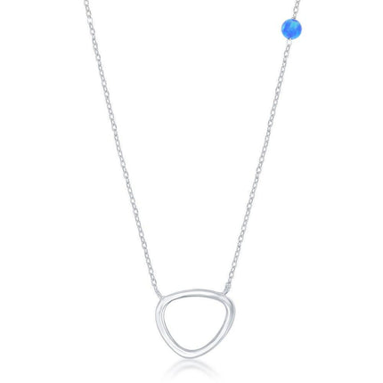 Sterling Silver Open Triangle with Blue Opal Bead Necklace ,