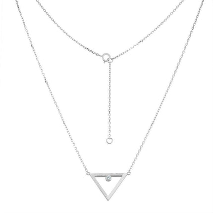 Sterling Silver Open Triangle with CZ Necklace ,