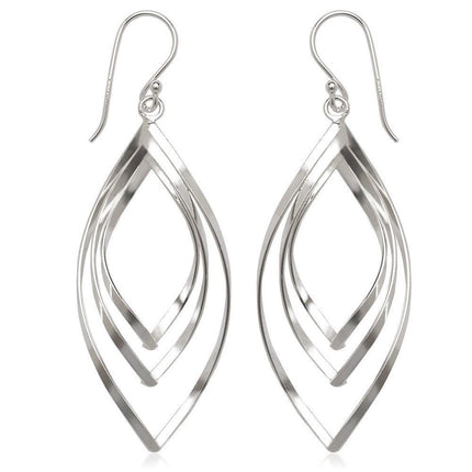 Sterling Silver Open Triple Wavy Marquise Earrings ,