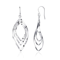 Sterling Silver Open Triple Wavy Marquise Earrings ,