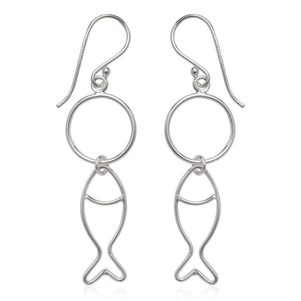 Sterling Silver Open Wire Fish Earrings ,