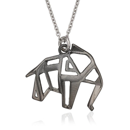 Sterling Silver Origami Black Elephant Necklace ,