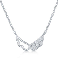 Sterling Silver Outline and CZ Wing Necklace and Earrings Set ,