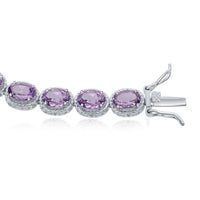 Sterling Silver Oval Amethyst with Rope Border Bracelet, 7.5" ,