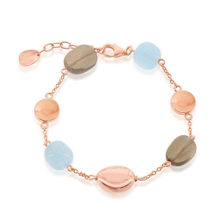 Sterling Silver Oval Aquamarine and Smokey Quartz Bracelet ,