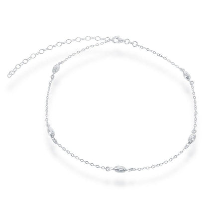 Sterling Silver Oval Bead Choker Necklace ,