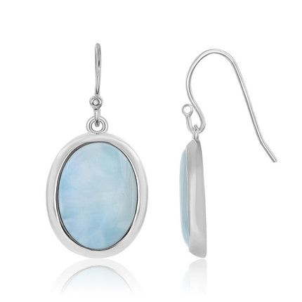 Sterling Silver Oval Bezel Set Larimar Dangling Earrings ,