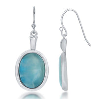 Sterling Silver Oval Bezel Set Larimar Dangling Earrings ,
