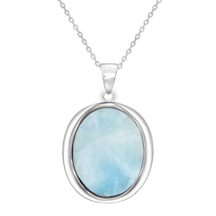 Sterling Silver Oval Bezel Set Larimar Pendant ,