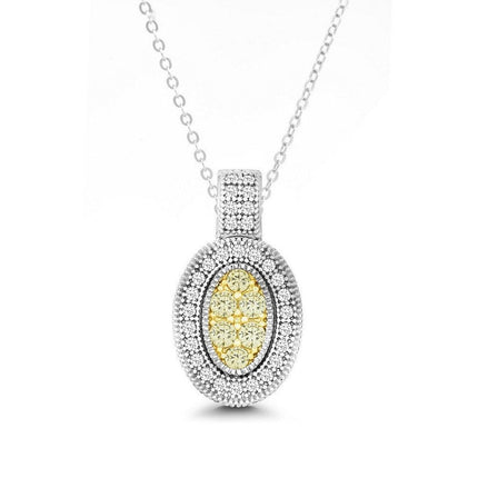 Sterling Silver Oval Canary CZ Micro Pave Pendant ,