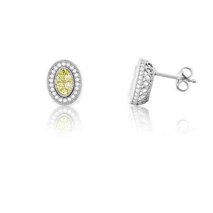 Sterling Silver Oval Canary Micro Pave Earrings ,