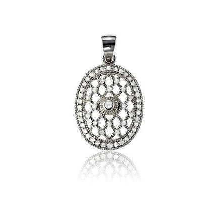 Sterling Silver Oval CZ Pendant ,