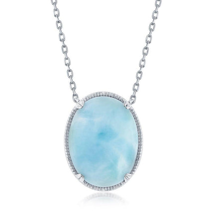 Sterling Silver Oval Larimar Filigree Design Necklace ,