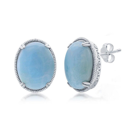 Sterling Silver Oval Larimar Filigree Stud Earrings ,