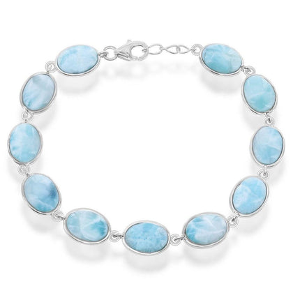 Sterling Silver Oval Larimar Link Bracelet ,
