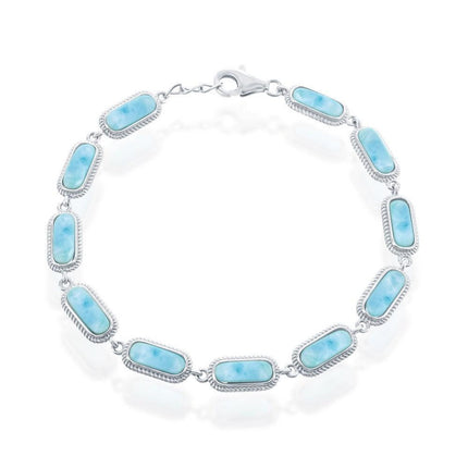 Sterling Silver Oval Larimar Linked Bracelet, 7.5" ,