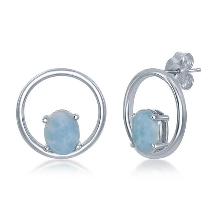 Sterling Silver Oval Larimar Open Circle Earrings ,
