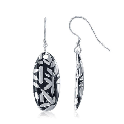 Sterling Silver Oval Leaf Design Earrings ,