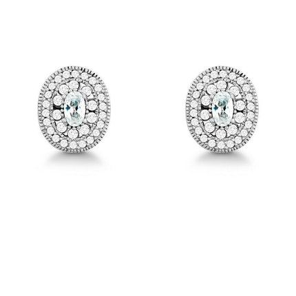 Sterling Silver Oval Micro Pave Stud Earrings ,