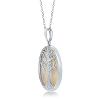 Sterling Silver Oval MOP with Tree Pendant Chain ,