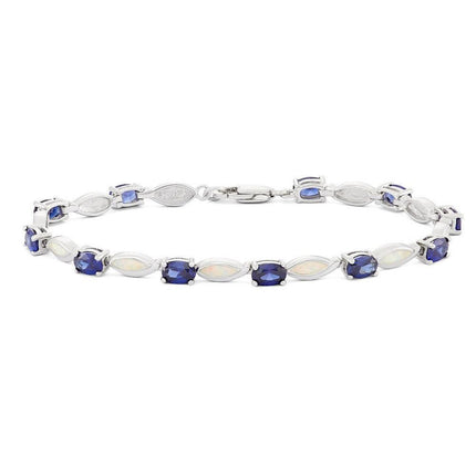 Sterling Silver Oval Tanzanite and White Inlay Opal Bracelet ,