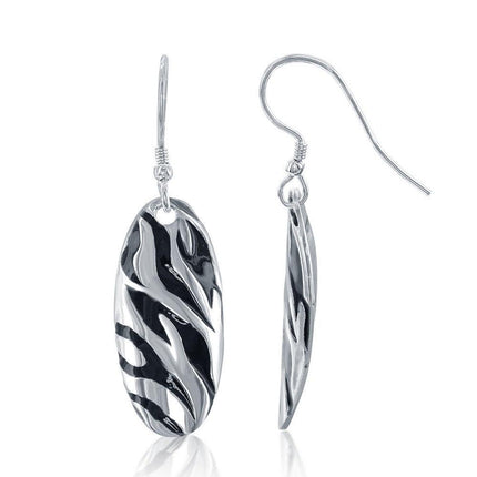 Sterling Silver Oval Zebra Design Earrings ,