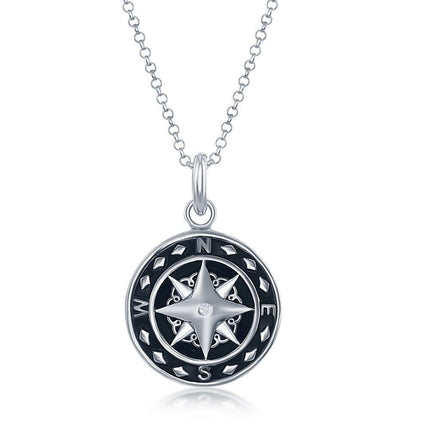 Sterling Silver Oxidized Compass Pendant ,