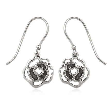 Sterling Silver Oxidized Open Rose Earrings ,
