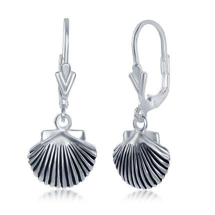 Sterling Silver Oxidized Sea Shell Earrings ,
