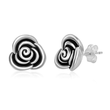 Sterling Silver Oxidized Small Rose Stud Earrings ,