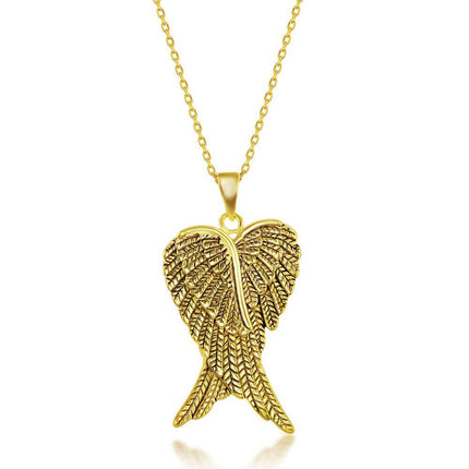 Sterling Silver Pair of Angel Wings Pendant - Gold Plated ,