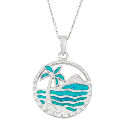 Sterling Silver Palm Tree and Ocean Pendant ,