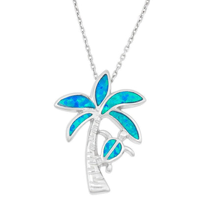 Sterling Silver Palm Tree with Turtle Pendant ,