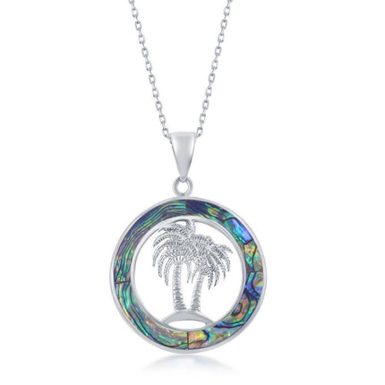 Sterling Silver Palm Trees Abalone Pendant Chain ,