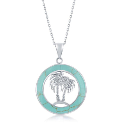 Sterling Silver Palm Trees Circle Pendant Chain ,