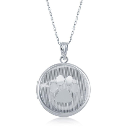 Sterling Silver Paw Print Round Locket With chain ,