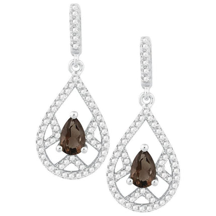 Sterling Silver Pear Quartz White Topaz Earrings ,