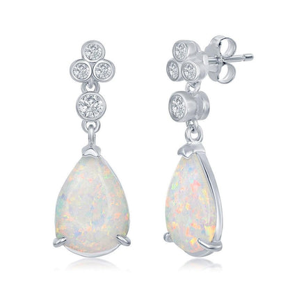 Sterling Silver Pear Shape White Inlay CZ Earrings ,