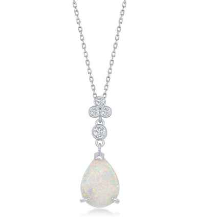 Sterling Silver Pear Shape White Inlay Opal Pendant ,