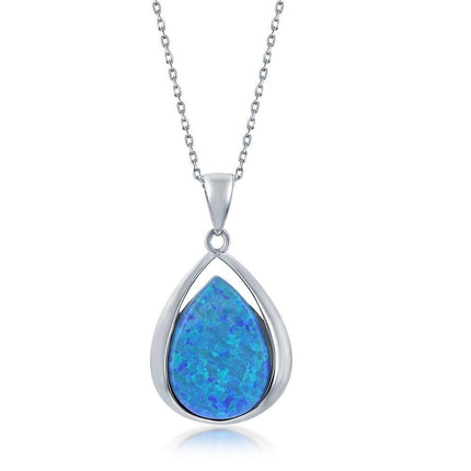 Sterling Silver Pear-Shaped Blue Opal Pendant ,