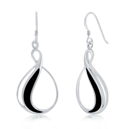 Sterling Silver Pear Shaped Created Onyx Earrings ,