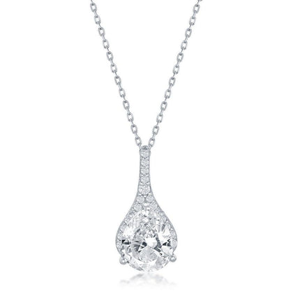 Sterling Silver Pear Shaped Cubic Zirconia Necklace ,