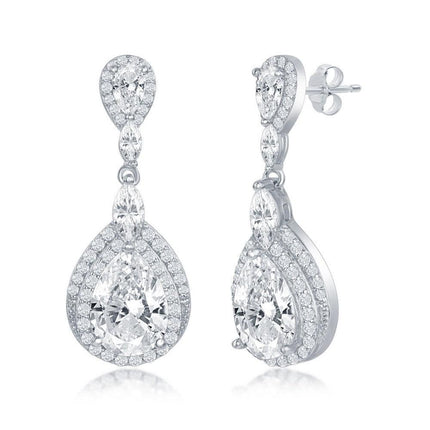 Sterling Silver Pear Shaped CZ Dangling Earrings ,