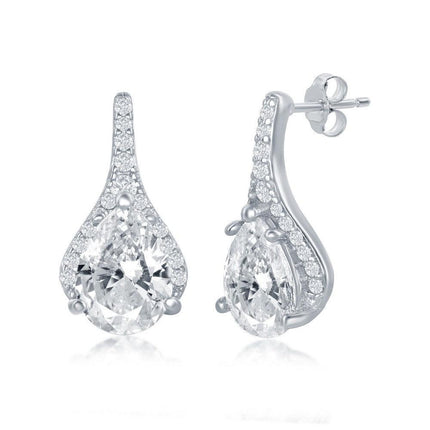 Sterling Silver Pear Shaped CZ Stud Earrings ,